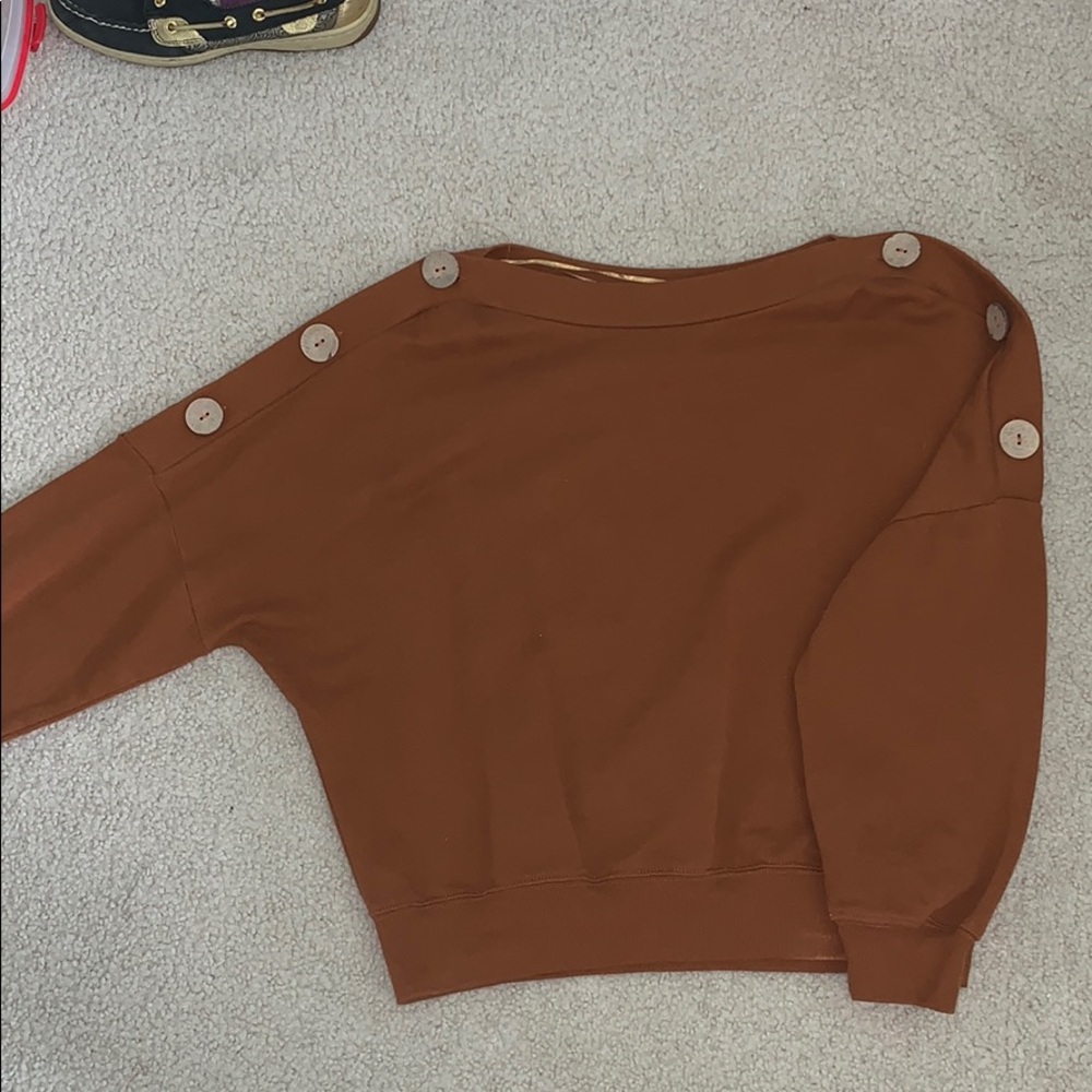 Rust Colored Sweatshirt w/ Wood Buttons on Sleeve